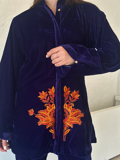 Blue Velvet Embroidered Fusion Set